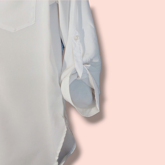 B-Wear | Women's Sheer White Tunic | Size Medium | Front Pocket | Work | - Picture 4 of 6
